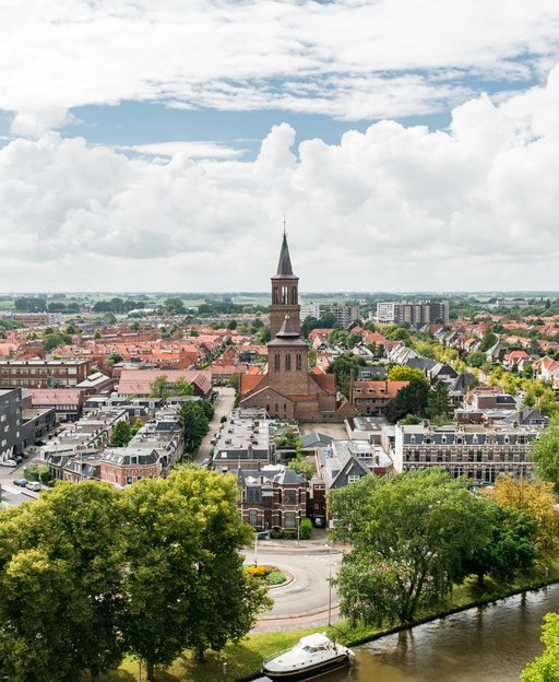 Aerial view of Leeuwarden, the capital city of Friesland in the Netherlands