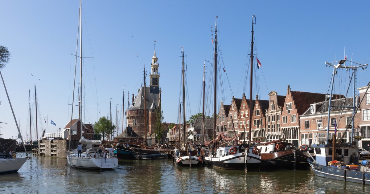 Hoorn harbour and the Hoofdtoren, Noord-Holland, Netherlands