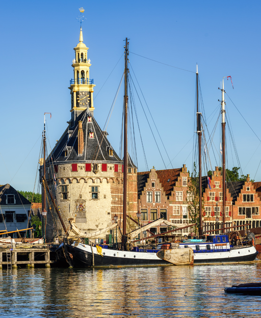 Hoofdtoren tower in the historic harbour of Hoorn, North Holland - a gateway to Dutch ancestry research
