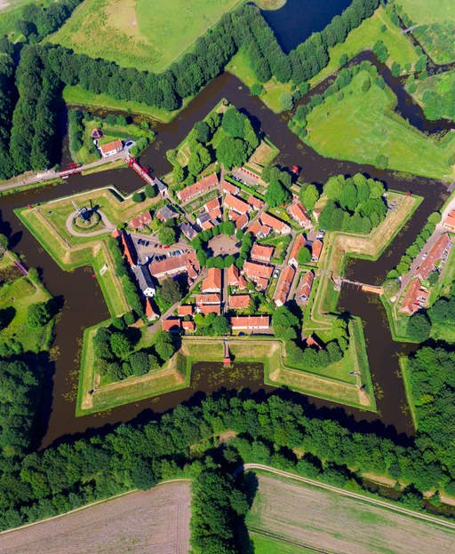 Aerial view of Fort Bourtange star fortress in Groningen, Netherlands - a heritage landmark for Dutch ancestry research