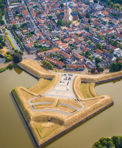 The star-shaped fortified walls and historic buildings of Naarden, a beautifully preserved Dutch town